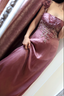 Elegant Dusty Rose Square Neck Spaghetti Strap Embroidered Ruffle Satin Long Formal Prom Dress