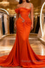 Elegant Floor Length One-should Sleeveless Mermaid Satin Prom Dresses with Ruffles