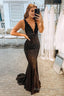 Elegant Glitter Rhinestone Black Lace Long Prom Dress