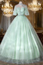 Elegant Green A-Line Princess Prom Dress, A-Line Lace Evening Party Dress