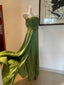 Elegant Green A-Line Spaghetti Strap Pleated Beaded Satin Long Formal Prom Dress Bridesmaid Dress