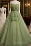 Elegant Green Tulle Spaghetti Straps A-Line Long Prom Dresses Formal Dress,