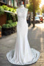 Elegant Halter Court Train Bridesmaid Dresses Chiffon Lace Mermaid Wedding Gowns