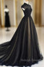 Elegant High Neck Prom Dress Black Formal Dress A Line Floor Length Evening Dress