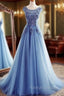 Elegant Illusion Sleeveless Lace Appliques A-line Lace-up Prom Party Gowns