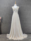 Elegant Ivory Cap-Sleeve Pearl Lace Chiffon Long Formal Prom Dress