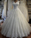 Elegant Lace Flowers Beaded V-Neck Princess Wedding Dress