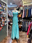 Elegant Lake Blue Mermaid Halter-Neck Lace Long Formal Prom Dress