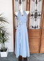 Elegant Light Blue A-Line Halter V-Neck 3D Floral Chiffon Long Formal Prom Dress