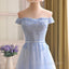 Elegant Light Blue Lace Applique Top Long Prom Dress, Off Shoulder Bridesmaid Dress