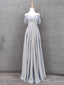 Elegant Light Gray A-Line Off-Shoulder Twist Ruffled Chiffon Long Formal Prom Dress Bridesmaid Dress