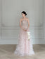 Elegant Light Pink A-Line Strapless Feather Long Formal Prom Dress