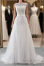 Elegant Long A Line Jewel Tulle Appliques Lace Wedding Dresses
