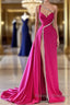 Elegant Long A Line One Shoulder Sweetheart Sleeveless Satin Prom Dresses With Slit
