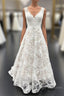 Elegant Long A Line V Neck Floral Lace Wedding Dresses