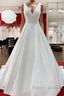 Elegant Long A Line V Neck Satin Ruffles Open Back Wedding Dress