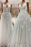 Elegant Long A Line V Neck Sleeveless Ruffles Backless Wedding Dresses