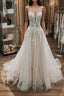 Elegant Long A Line V Neck Spaghetti Straps Lace Tulle Wedding Dress