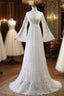 Elegant Long A Line V Neck Tulle Lace Wedding Dress with Sleeves