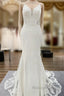 Elegant Long Mermaid Spaghetti Straps Lace Satin Open Back Wedding Dress