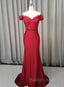 Elegant Long Mermaid Spandex Off Shoulder Prom Dresses Wine Red Bridesmaid Dresses