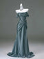 Elegant Pleated Satin Prom Mermaid Prom Dresses Fahsion Graudation Prom Dress With Off-The-Shoulder