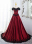 Elegant Off Shoulder Wine Red Prom Dress With Black Lace, Wine Red Evening Dress