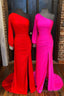 Elegant One Sleeve Red Mermaid Long Prom Dresses