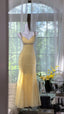Elegant Pale Yellow Mermaid Strapless Backless Beaded Chiffon Long Formal Prom Dress