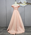 Elegant Pink A-Line Off-The-Shoulder Satin Long Formal Prom Dress Bridesmaid Dress