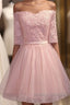 Elegant Pink Lace Appliques Off The Shoulder Tulle Bridesmaid Dresses Short