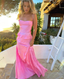 Pink Fashion Lazy Spaghetti Straps Elegant Long Satin Two Piece Prom Dresses Prom Dresses Prom Dresses Wedding Holiday Birthday Prom Dresses