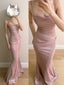 Elegant Pink Mermaid Spaghetti Strap Glittery Long Formal Prom Dress Bridesmaid Dress