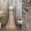 Elegant Pink Mermaid V-Neck Lace Embroidery Tulle Long Formal Prom Dress
