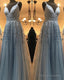 Elegant Prom Dress Tulle V Neck Lace Embroidery