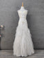 Elegant Pure White Sweetheart Neck Pearl Lace Tulle Long Formal Prom Dress