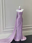 Elegant Purple Fitted Strapless Pleated Satin Long Formal Prom Dress