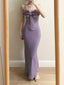 Elegant Purple Mermaid 3D Flower Bow Thin Strap Satin Long Formal Prom Dress Bridesmaid Dress