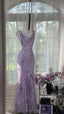 Elegant Purple Mermaid Printed Boat Neck Chiffon Long Formal Prom Dress