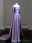Elegant Purple Satin Prom Dress, Draped Bodice Formal Party Dress