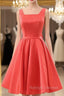 Elegant Satin Red School Homecoming Dresses Backless Bowknot Knee Length