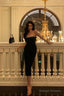 Elegant Sheath Strapless Black Prom Dresses Beads Birthday Outfits Evening Gown