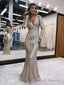 Elegant Sheath V-Neck Long Sleeves Sequin Prom Dress