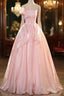 Elegant Shiny Pink Organza Ball Gown Quinceanera Dresses