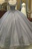 Elegant Silver Tulle Ball Gown Prom Dresses Lace Appliques