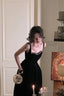 Elegant Spaghetti Strap Velvet Vintage Black Dress Women Birthday Outfits