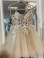 Elegant Spaghetti Straps A-Line Tulle Applique Short Homecoming Dresses Online,