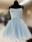 Elegant Spaghetti Straps A-Line Tulle Light Blue Homecoming Dress
