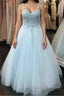 Elegant Spaghetti Straps Backless Long Blue Lace Prom Dresses Backless Blue Lace Prom Graduation Prom Dresses