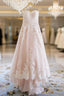 Elegant Sweetheart High Low Blush Wedding Dress With White Lace